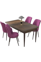 Hanah Home Juego de Mesa y Sillas de Comedor Barroco Morado - Tablero Partículas Melamina, Patas Metal, Mesa 110x76x71 cm